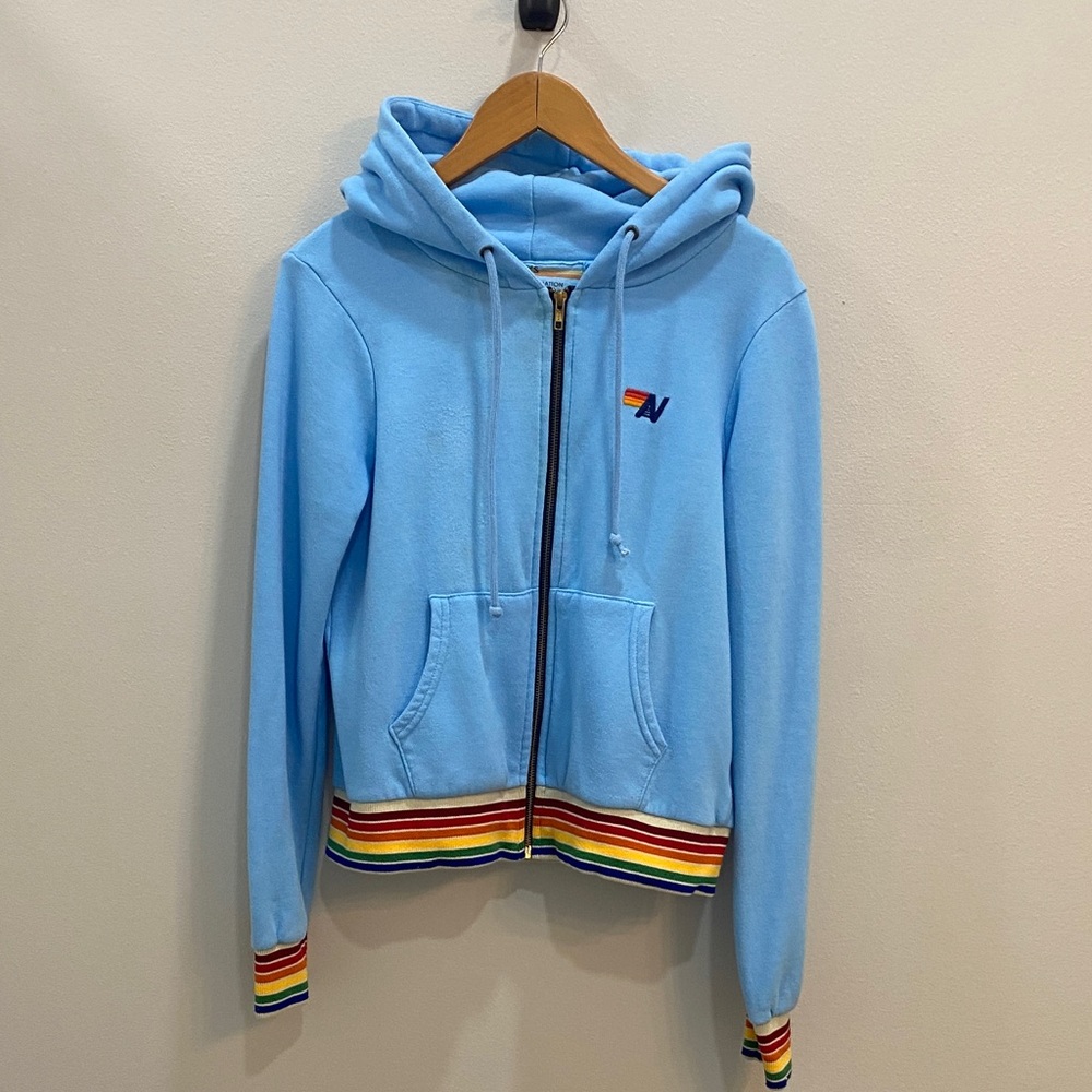 Aviator Nation Hoodie with Rainbow Trim